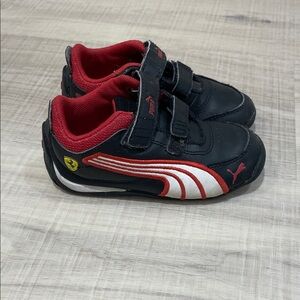 Puma FERRARI Kids Black and Red Sneakers with White Accents